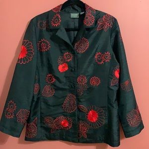 Black/ Red Embroidery Chico’s Button Down Blazer